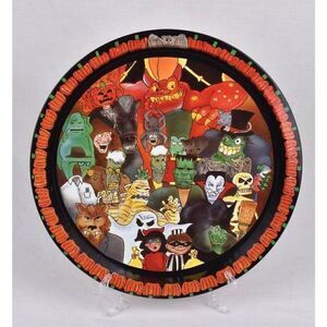 Vintage 1993 Halloween Tin Platter Plate Monsters Ghouls Ghosts Price Products